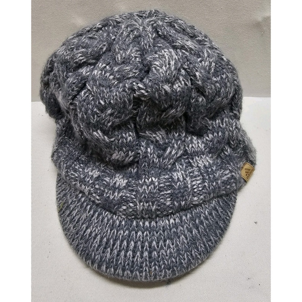 Adidas Womens Knit Newsboy Cap Fleece Lined Marled Gray Cadet Visor Beanie Hat